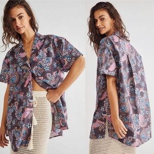 Free People Poolside Printed Boyfriend Shirt Size XS Paisley Oversized